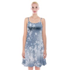 Faded Blue White Floral Print Spaghetti Strap Velvet Dress by SpinnyChairDesigns