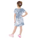 Faded Blue White Floral Print Kids  Short Sleeve Velvet Dress View2