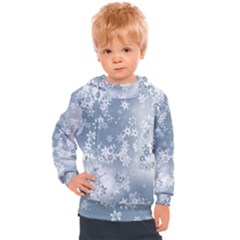 Faded Blue White Floral Print Kids  Hooded Pullover by SpinnyChairDesigns