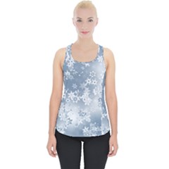 Faded Blue White Floral Print Piece Up Tank Top by SpinnyChairDesigns