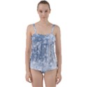 Faded Blue White Floral Print Twist Front Tankini Set View1