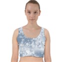 Faded Blue White Floral Print Velvet Racer Back Crop Top View1