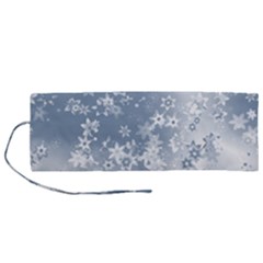 Faded Blue White Floral Print Roll Up Canvas Pencil Holder (m) by SpinnyChairDesigns