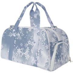 Faded Blue White Floral Print Burner Gym Duffel Bag by SpinnyChairDesigns