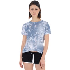 Faded Blue White Floral Print Open Back Sport Tee