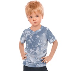 Faded Blue White Floral Print Kids  Sports Tee