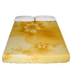 Saffron Yellow Floral Print Fitted Sheet (king Size) by SpinnyChairDesigns