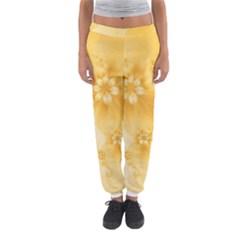 Saffron Yellow Floral Print Women s Jogger Sweatpants by SpinnyChairDesigns