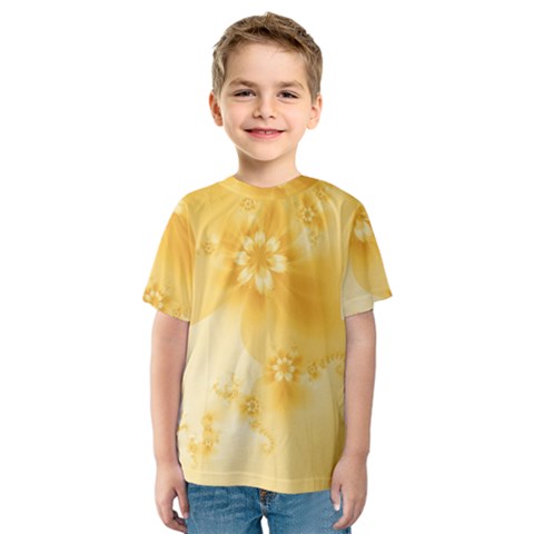 Saffron Yellow Floral Print Kids  Sport Mesh Tee by SpinnyChairDesigns