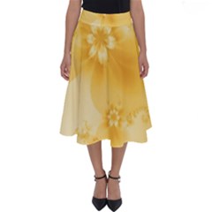 Saffron Yellow Floral Print Perfect Length Midi Skirt by SpinnyChairDesigns