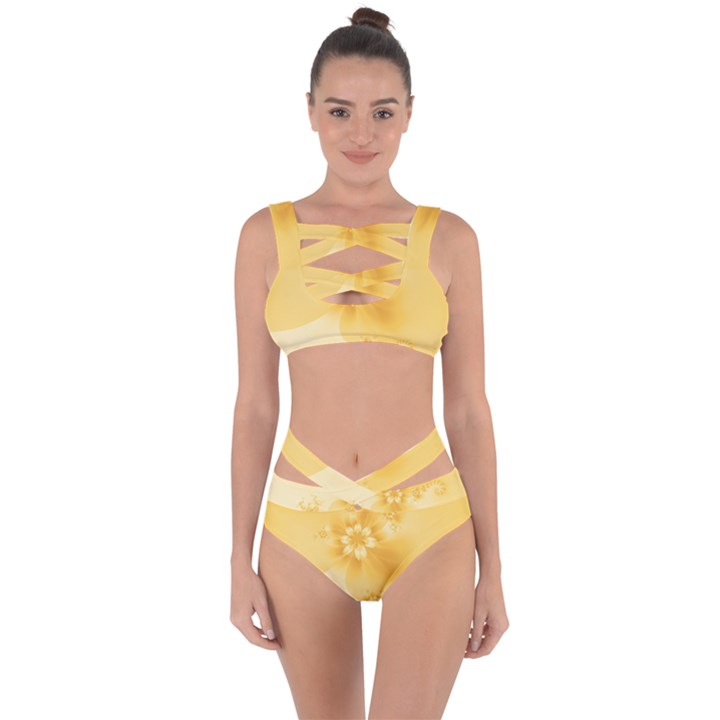 Saffron Yellow Floral Print Bandaged Up Bikini Set 