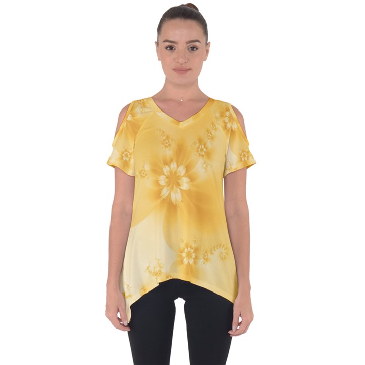 Saffron Yellow Floral Print Cut Out Side Drop Tee