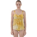 Saffron Yellow Floral Print Twist Front Tankini Set View1