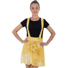 Saffron Yellow Floral Print Velvet Suspender Skater Skirt by SpinnyChairDesigns