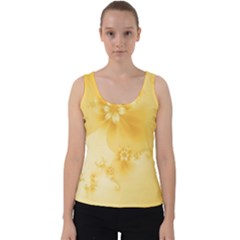 Saffron Yellow Floral Print Velvet Tank Top by SpinnyChairDesigns