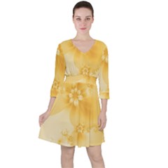 Saffron Yellow Floral Print Ruffle Dress by SpinnyChairDesigns