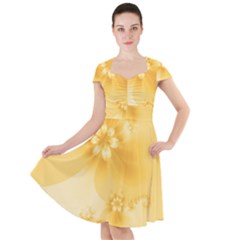 Saffron Yellow Floral Print Cap Sleeve Midi Dress by SpinnyChairDesigns