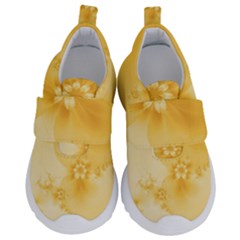 Saffron Yellow Floral Print Kids  Velcro No Lace Shoes by SpinnyChairDesigns