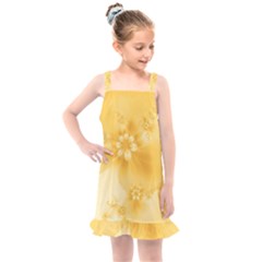 Saffron Yellow Floral Print Kids  Overall Dress by SpinnyChairDesigns