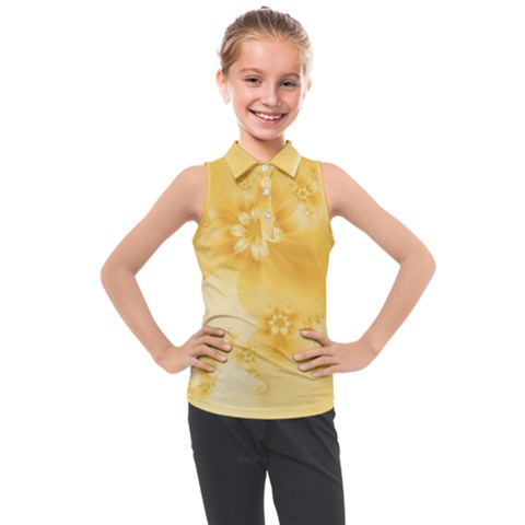 Saffron Yellow Floral Print Kids  Sleeveless Polo Tee by SpinnyChairDesigns