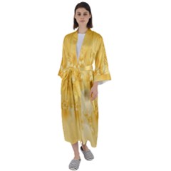 Saffron Yellow Floral Print Maxi Satin Kimono