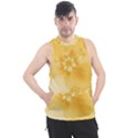 Saffron Yellow Floral Print Men s Sleeveless Hoodie View1