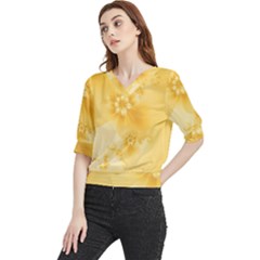 Saffron Yellow Floral Print Quarter Sleeve Blouse