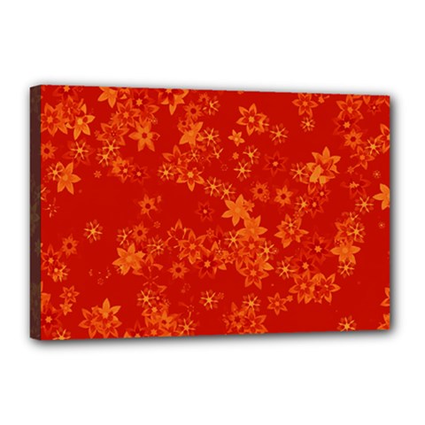 Orange Red Floral Print Canvas 18  X 12  (stretched) by SpinnyChairDesigns