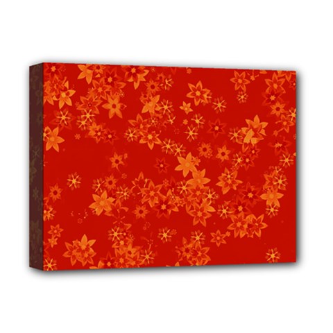 Orange Red Floral Print Deluxe Canvas 16  X 12  (stretched)  by SpinnyChairDesigns