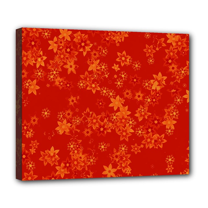 Orange Red Floral Print Deluxe Canvas 24  x 20  (Stretched)