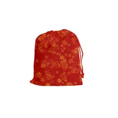 Orange Red Floral Print Drawstring Pouch (small) by SpinnyChairDesigns