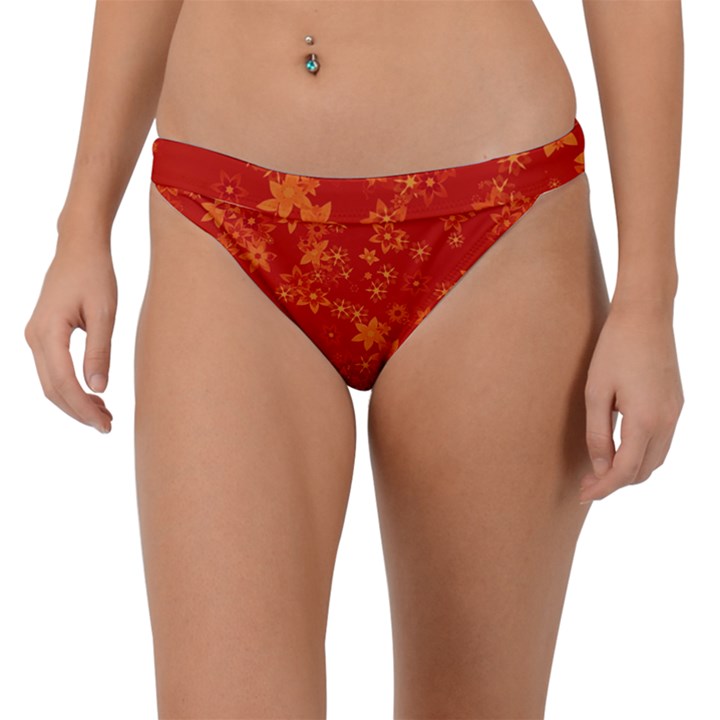 Orange Red Floral Print Band Bikini Bottom