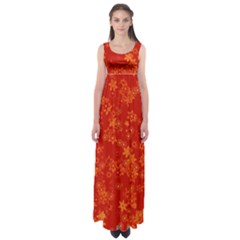 Orange Red Floral Print Empire Waist Maxi Dress by SpinnyChairDesigns