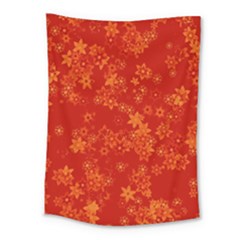 Orange Red Floral Print Medium Tapestry by SpinnyChairDesigns