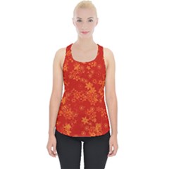 Orange Red Floral Print Piece Up Tank Top by SpinnyChairDesigns