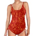 Orange Red Floral Print Tankini Set View1