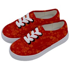 Orange Red Floral Print Kids  Classic Low Top Sneakers by SpinnyChairDesigns