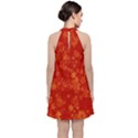 Orange Red Floral Print Velvet Halter Neckline Dress  View2