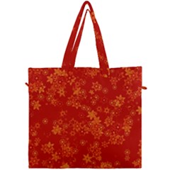 Orange Red Floral Print Canvas Travel Bag by SpinnyChairDesigns