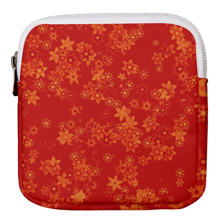 Orange Red Floral Print Mini Square Pouch