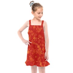 Orange Red Floral Print Kids  Overall Dress by SpinnyChairDesigns