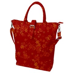 Orange Red Floral Print Buckle Top Tote Bag by SpinnyChairDesigns