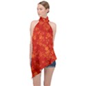 Orange Red Floral Print Halter Asymmetric Satin Top View1