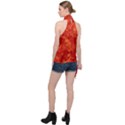 Orange Red Floral Print Halter Asymmetric Satin Top View2