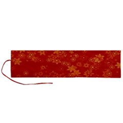 Orange Red Floral Print Roll Up Canvas Pencil Holder (l) by SpinnyChairDesigns