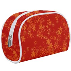 Orange Red Floral Print Makeup Case (large) by SpinnyChairDesigns