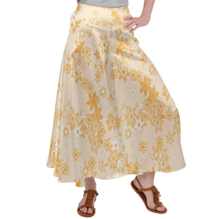 Yellow Flowers Floral Print Satin Palazzo Pants