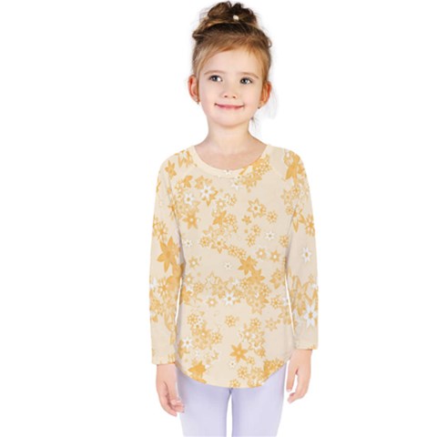 Yellow Flowers Floral Print Kids  Long Sleeve Tee by SpinnyChairDesigns