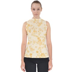 Yellow Flowers Floral Print Mock Neck Shell Top by SpinnyChairDesigns