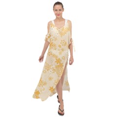 Yellow Flowers Floral Print Maxi Chiffon Cover Up Dress by SpinnyChairDesigns